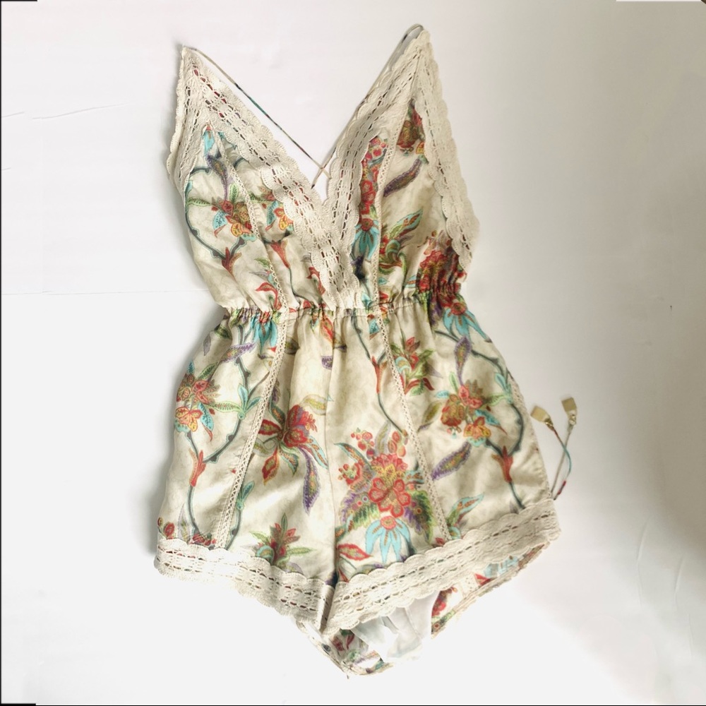 New Zimmerman Floral-print Silk Lace Playsuit Romper